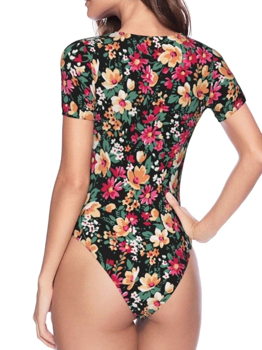 Revamped Black Floral Short Sleeve Bodysuit